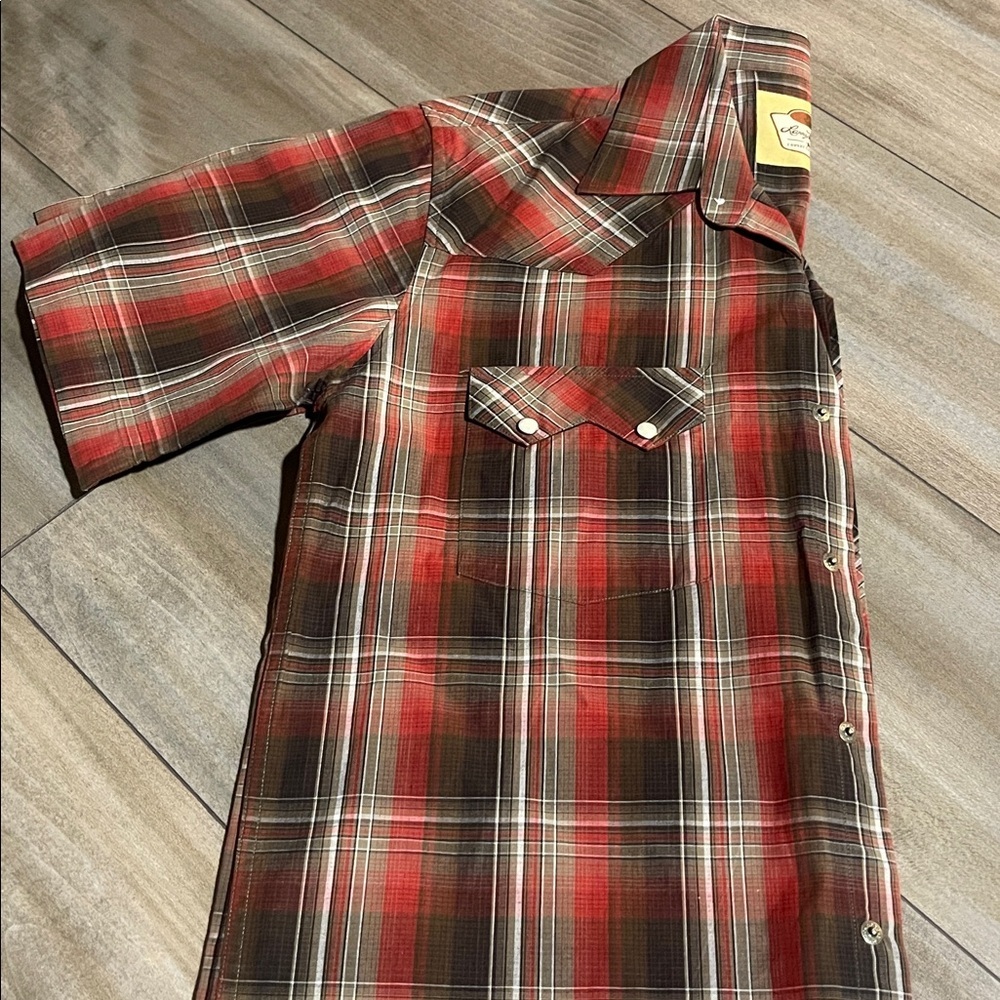 Larry Mahan Red and Brown Plaid Button Down Shirt - Picture 4 of 8